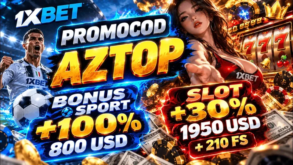 The 1xbet working promo code AZTOP gives new players a 100% sports bonus up to 800 USD plus 30% and 210 free spins on slots